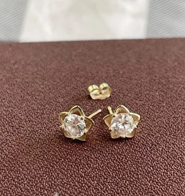 Pendientes estampados 14K DQ Diamonique circonita cúbica 1 parte posterior Foto 1 de 4