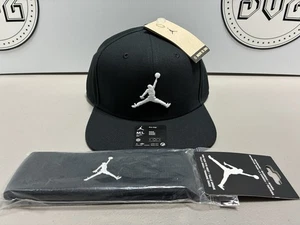 $45 Nike Air Jordan Pro Logo JUMPMAN Snapback Sombrero Negro Blanco y Diadema talla M/L - Imagen 1 de 14