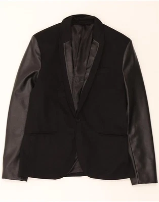 ZARA Mens 1 Button Blazer Jacket UK 40 Large Black Colourblock Polyester AP02 - Image 1 of 3