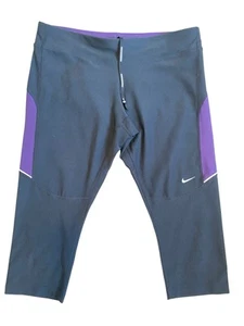 Nike Dry fit Running Leggings Cropped Ladies Black purple Large uk 14/16 - Picture 1 of 5