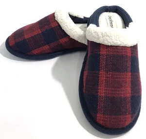Dearfoams Clog Slippers Women Small 5 to 6 Red & Navy Buffalo Check NWOT - Picture 1 of 6