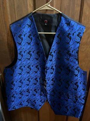 Chaleco Esmoquin Marca Q Hombre Azul Real Paisley y Negro - Talla XL Foto 1 de 4