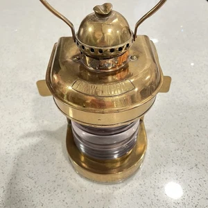 Antike Bogenleuchte massiv Messing Schiff Laterne 1910er Fresnel Glas Linse Vintage USA - Bild 1 von 14