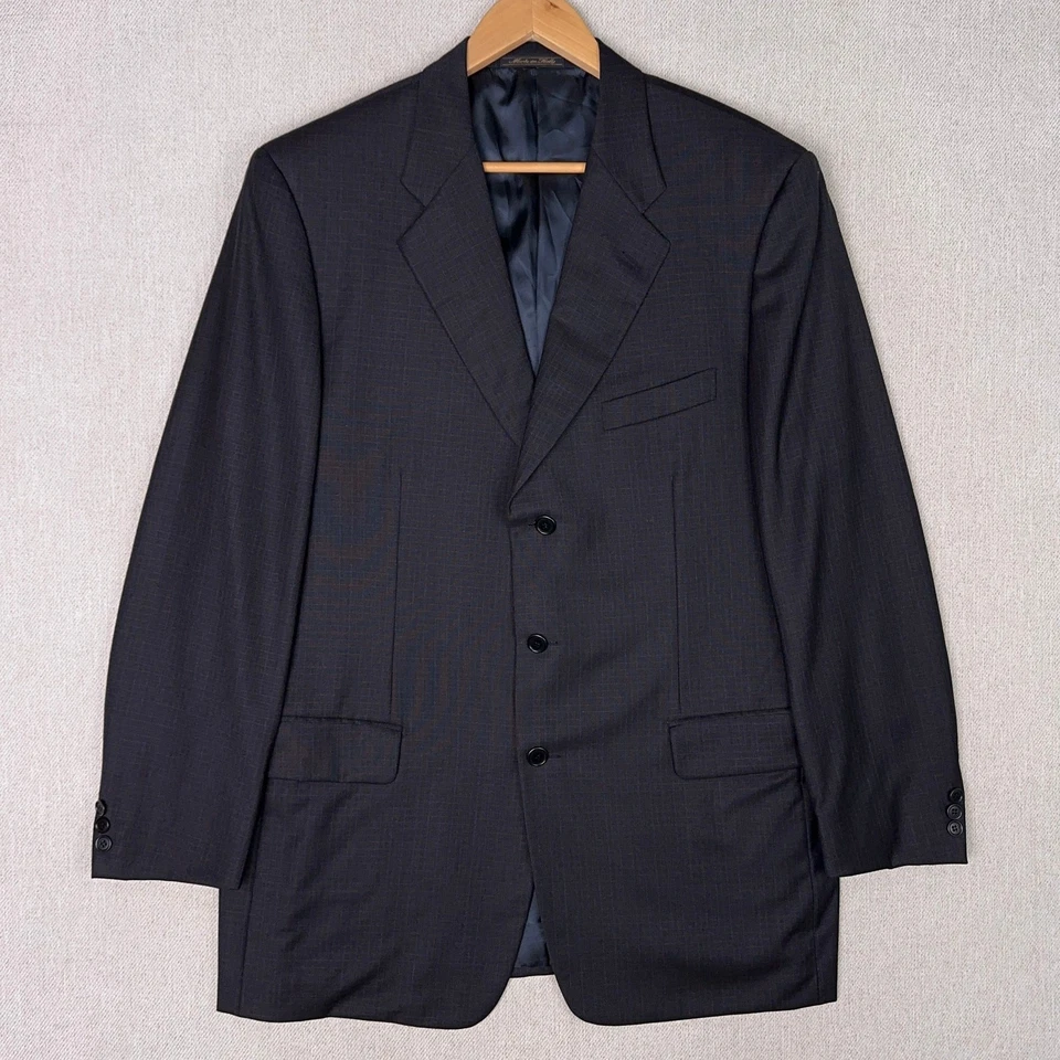 TRUSSINI Wool Sport Coat Suit Jacket Blazer 45R Navy Check Full Canvas 3B Italy - Image 1 of 4
