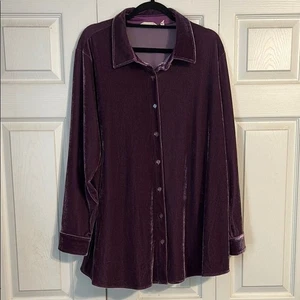 SOFT SURROUNDINGS Size 2X Purple Velvet Boyfriend Tunic Button Front Shacket - Picture 1 of 9