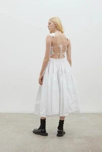 Vestido Cecilie Bahnsen Blanco Espalda Sin Mangas Abierto Con Niveles S - Imagen 1 de 6