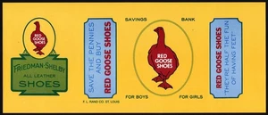 Vintage label RED GOOSE SHOES Savings Bank goose pic F L Rand St Louis n-mint+ - Picture 1 of 2