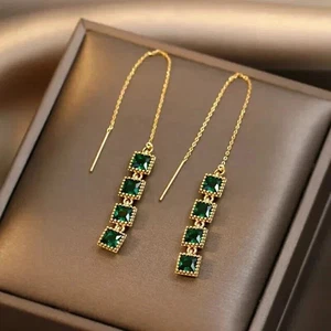 Hermosos Pendientes Estilo Milgrain 2Ct Creados en Laboratorio Esmeralda Verde Chapados en Oro 14K - Imagen 1 de 3