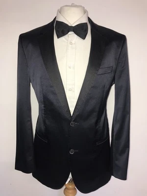 HUGO BOSS - Slim Fit NAVY BLUE SATIN Dinner SUIT - 40 Reg - W34 L30 - TUXEDO - Image 1 of 4