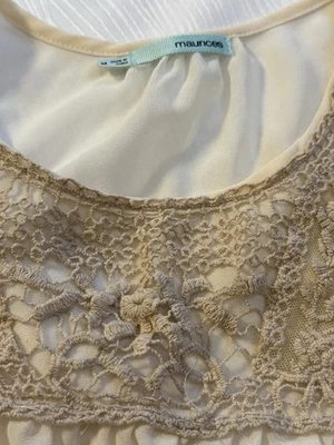 Blusa boho de encaje transparente - Top cottagecore romántico beige suave (M) Foto 1 de 4