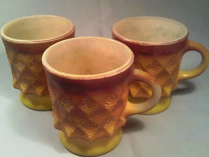 [Q13] (lot of 3) ANCHOR HOCKING BROWN & YELLOW MILK GLASS COFFEE MUGS 8 oz - Picture 1 of 8