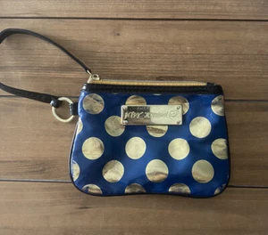 Betsey Johnson Blue Gold Dots Clutch Bag Purse Wristlet - Picture 1 of 4