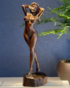 BY203 - 17 * 6 * 5 CM Boxwood Carving Figurine : Beautiful Girl Woman Lady - Picture 1 of 6