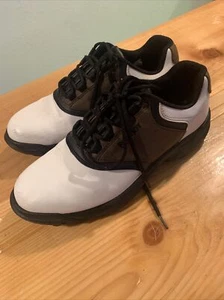 FootJoy GreenJoy 45516 White/Brown Leather Mens Golf Soft Spike Shoes Size 9.5 W - Picture 1 of 7