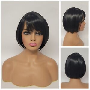 Straight Short Bob With bangs Wig Black Premium Synthetic Daily Fashion #1 Becky