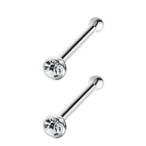 Pair Of Steel Crystal CZ Gem Nose Bone Stud Ring Body Piercing 20 Gauge - Picture 1 of 2