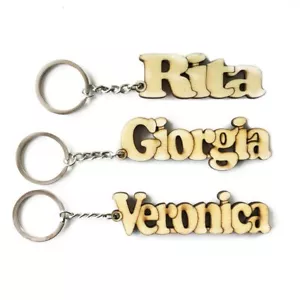 ★PORTACHIAVI IN LEGNO CON NOME FEMMINILE DONNA GADGET ANELLO BRISE VARI MODELLI★ - Foto 1 di 1