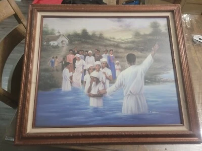 R. WILLIAMS "CLASSIC BAPTISM SCENE" LITHOGRAPH ART PRINT ON CANVAS - Image 1 of 4