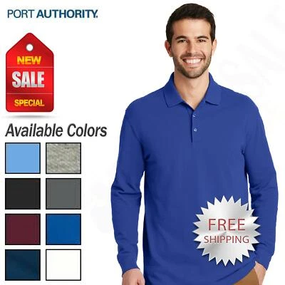 Port Authority Men's 100% Cotton 3 Button Placket Long Sleeve Polo Shirt K8000LS - Image 1 of 3