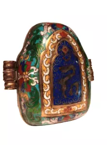 Antiguo Tíbet chino chino chino-tibetano Cloisonne esmaltado Gau siglo XIX - Imagen 1 de 19