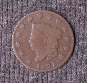 1821 Coronet Head Large Cent USA 1c Münze seltenes Datum. Ccc - Bild 1 von 2