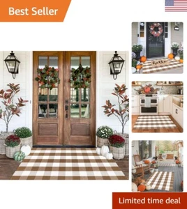 Farmhouse Checkered Doormat - Machine Washable Cotton Rug for Indoor Entryway... - Picture 1 of 10