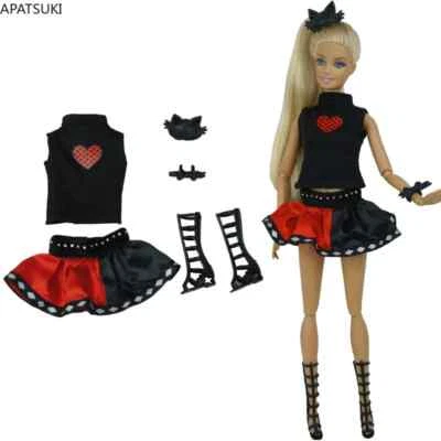 Black Red Love Fashion Clothes Set for 11.5" Doll Outfits Top Skirt Boots 1/6 - Изображение 1 из 3