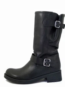 Botas de Mujer Ciclista en Negro de Piel Con Hebillas Tacón Bajo Made IN Italy - Bild 1 von 5