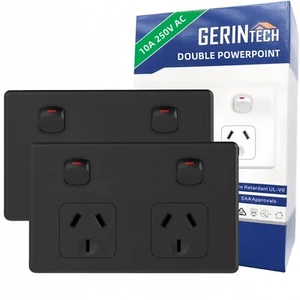 Gerintech Double Power Point, GPO Power Outlet 250V, 10A (Black, 2units/Pack) - Picture 1 of 10