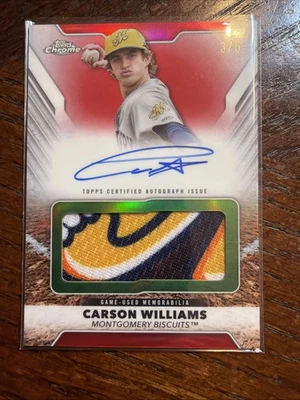 2025 Topps Pro Debut Carson Williams Red Jumbo Auto Relic Card 3/5 Biscuits Read - Image 1 of 4