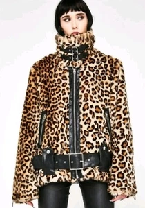 BLANKNYC Faux Fur Leopard Jacket M Punk Coat Glam Goth Grunge Vegan Blank NYC - Picture 1 of 8