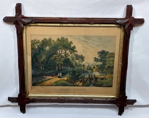 Antike Original Currier & Ives Sommermorgen Lithographie gerahmt ca.1857-72 - Bild 1 von 16