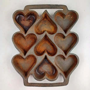 Sartén para hornear galletas pan de maíz rústica 9x7 corazones en forma de hierro fundido John Wright de colección - Imagen 1 de 14