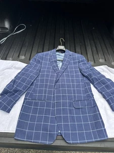 Peter Millar Plaid Linen Blazer Sport Coat Jacket 44 Blue Men’s Windowpane - Picture 1 of 10
