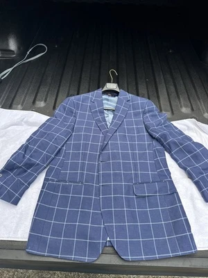 Peter Millar Plaid Linen Blazer Sport Coat Jacket 44 Blue Men’s Windowpane - Image 1 of 4