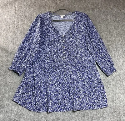 Camisa Jill Mujer Mediana Azul Floral Manga Larga Relajada Casa Boho Top Foto 1 de 4