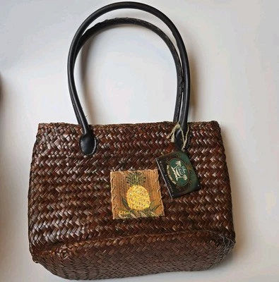 NWT Vintage Sun Sand Pineapple Woven Handbag Paul Brent Art Natural Straw Boho - Image 1 of 4