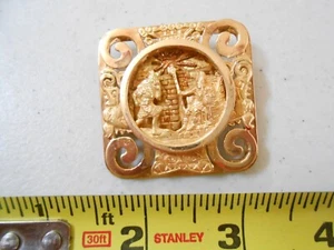 RARE 18k SOLID GOLD AZTEC THEME LRG MEDALLION CHARACTER PENDANT PIN BROCH 30.5 G - Picture 1 of 11