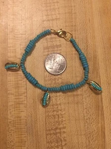 Turquoise and gold tone Puka Shell Bracelet 7 1/2 - 8 Inches Handmade Jewelry - Picture 1 of 6