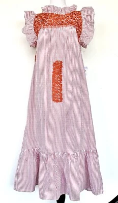 J Marie embroidered Schafer MIDI Dress size S Retail $158 Price $78 Stripe - Image 1 of 4