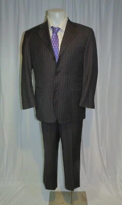 Canali Blue Label Brown Striped Super 120 Three Button Suit 38S - Image 1 of 4
