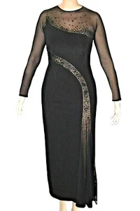 Fancy Tadashi Long Black Dress With Glistening Stones Size M - Picture 1 of 8