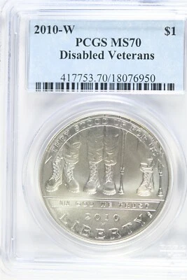 2010 W UNCIRCULATED $1.00 Silver Commemorative - Disabled Vets - PCGS MS 70 - Image 1 of 2