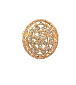 Anello Estate Stile Vintage Filigrana Oro Rosa 14K Rotoli Aperti Forma Ovale Diamanti - Foto 1 di 9