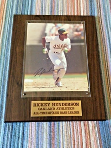 Rickey Henderson Autographed Plaque All Time Stolen Base Leader - Picture 1 of 3