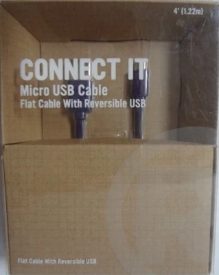 RadioShack Flat 4 Foot Micro USB Cable w/ Reversible USB - Purple  2604500   -2 - Image 1 of 3