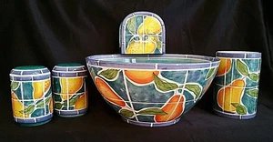 Clay Art Portofino Pear Set Bowl Wine Utensil Salt Pepper Napkin SET 1998 - Picture 1 of 9