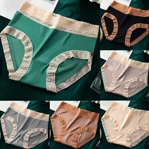 Women Comfortable Seamless Underwear Ice Silk Sexy High Waist Silk Cotton Briefs - Picture 1 of 27