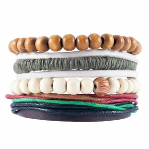 DeMa Lederarmband mit Holzperlen Ökoleder Surfer Armband Damenarmband Herren  - Bild 1 von 9