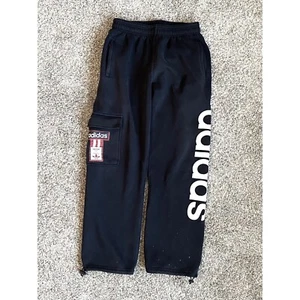 VNTG Men's M Adidas Cargo Sweatpants Big Logo Patch Black Mens Joggers - Picture 1 of 11